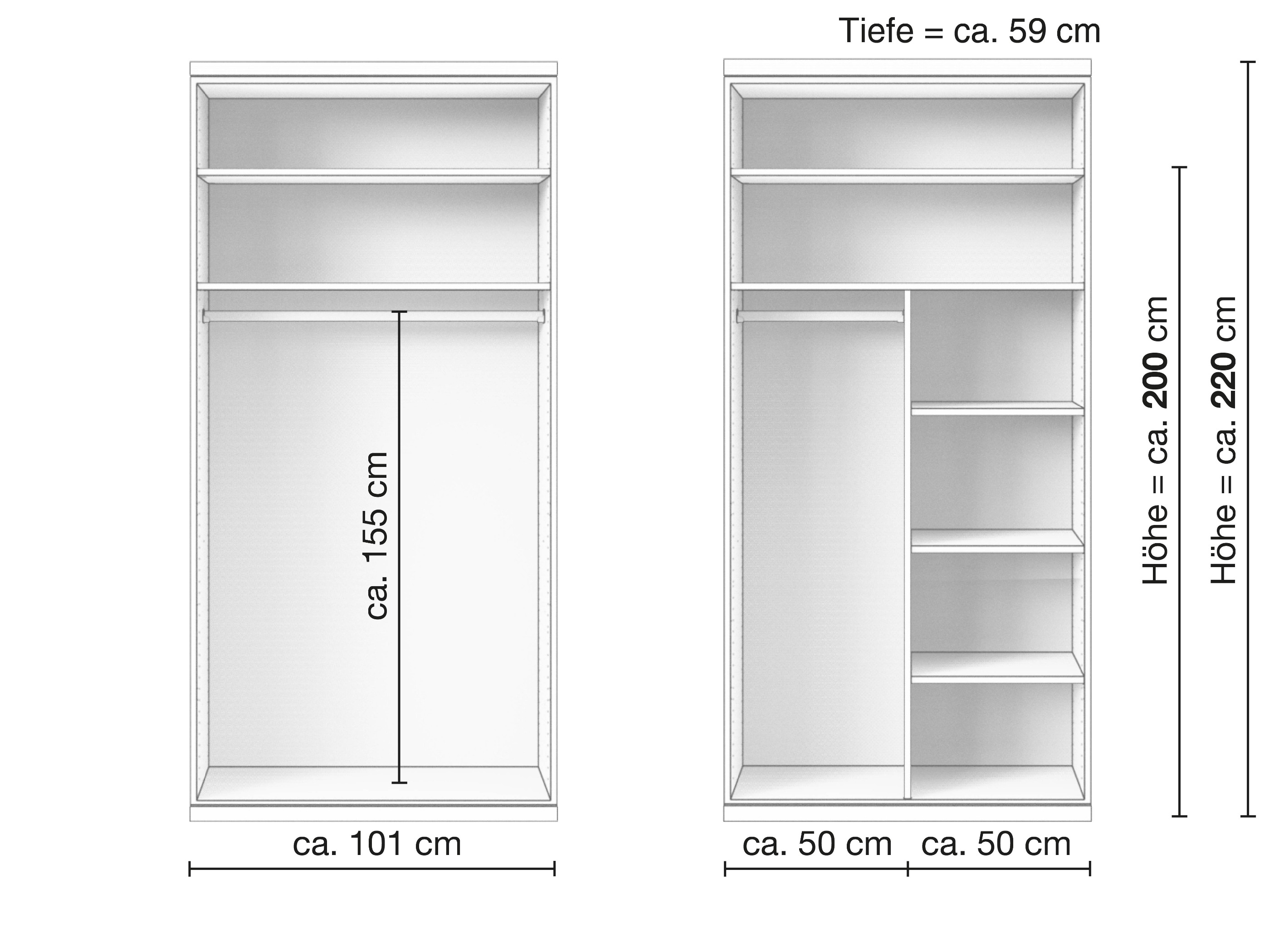 Zirbenschrank „Romana“, 2-türig, Inneneinrichtung: A & B