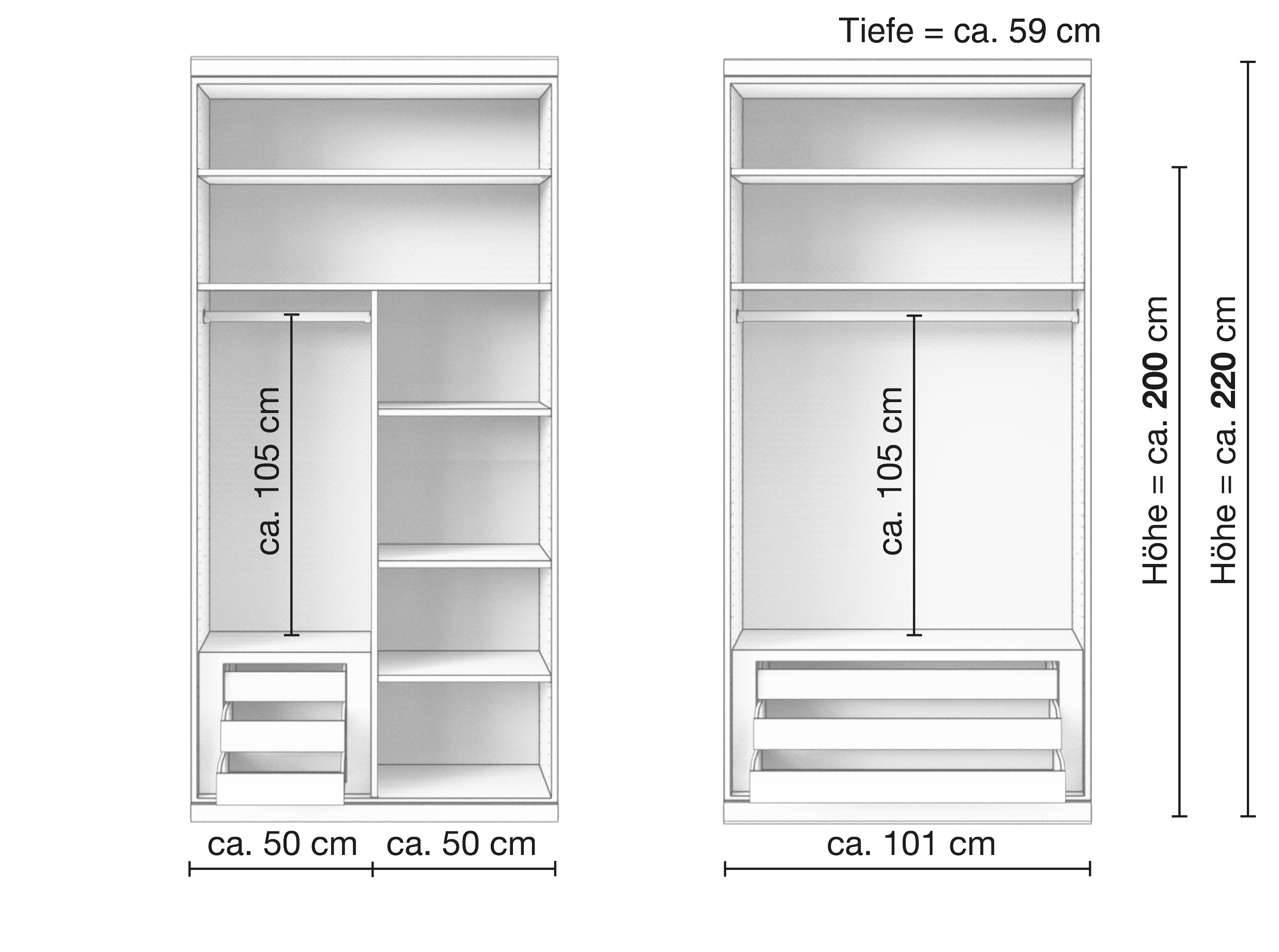 Zirbenschrank „Romana“, 2-türig, Inneneinrichtung: C & D