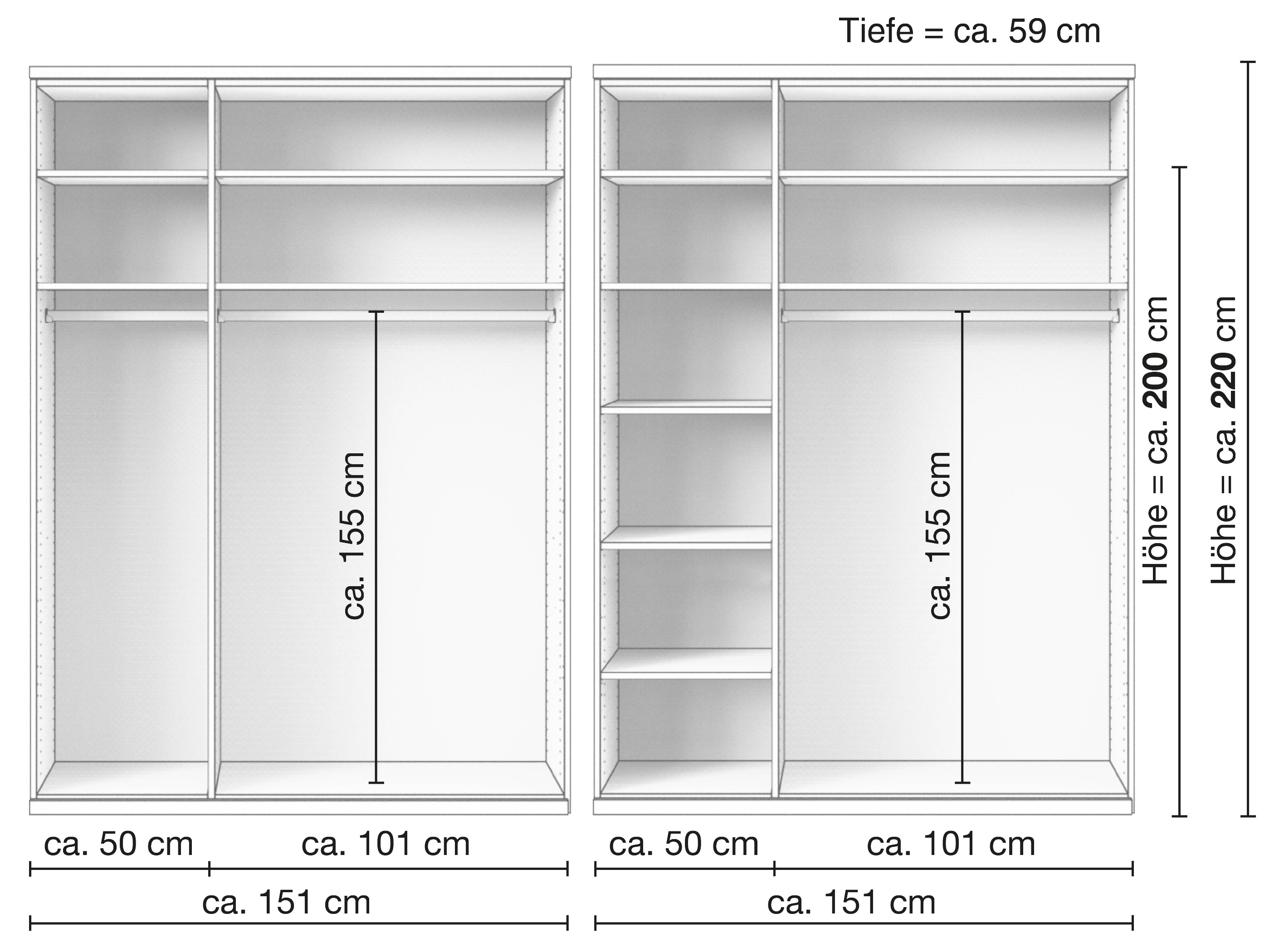 Zirbenschrank „Romana“, 3-türig, Inneneinrichtung: A & B