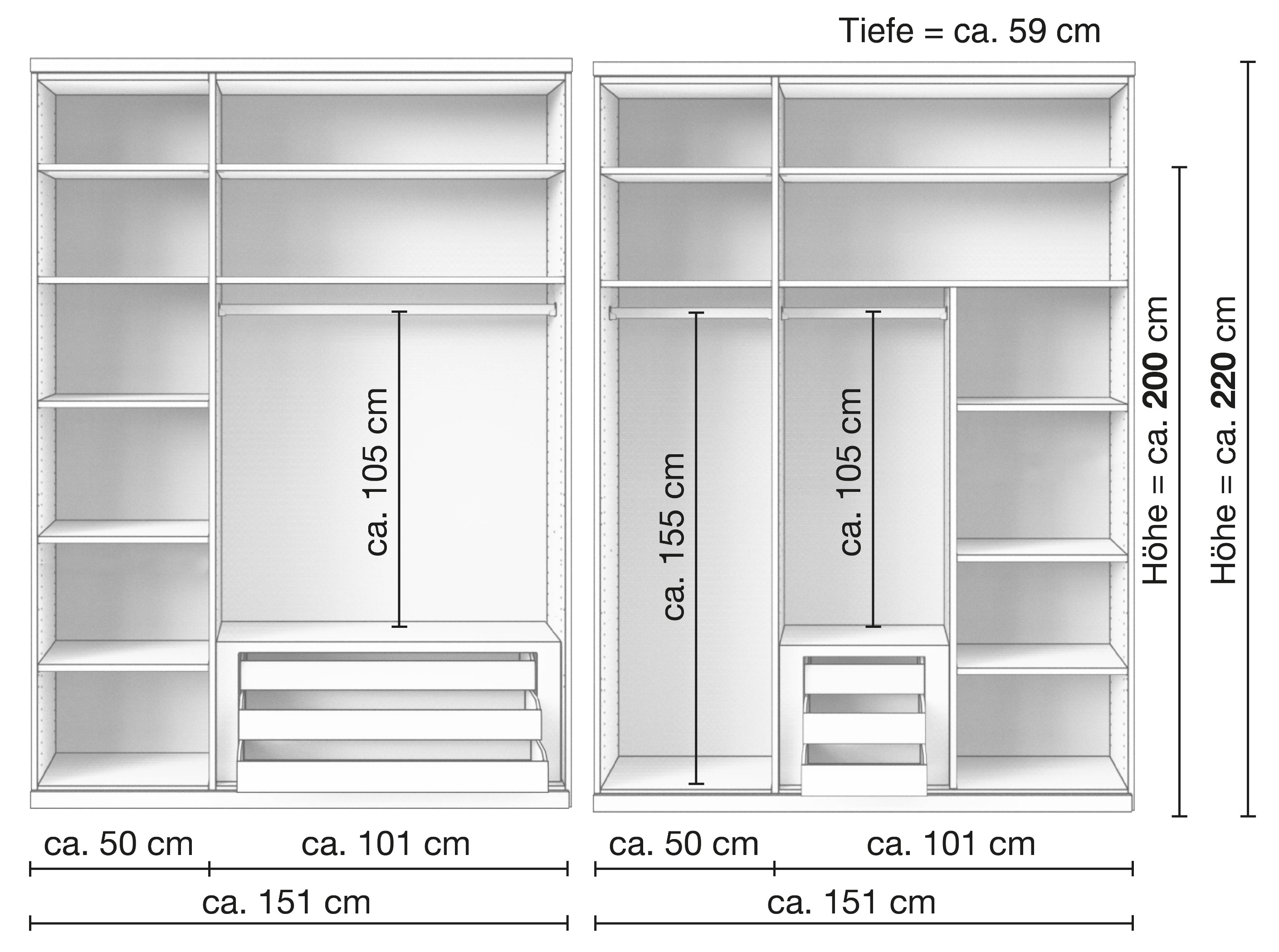 Zirbenschrank „Romana“, 3-türig, Inneneinrichtung: C & D