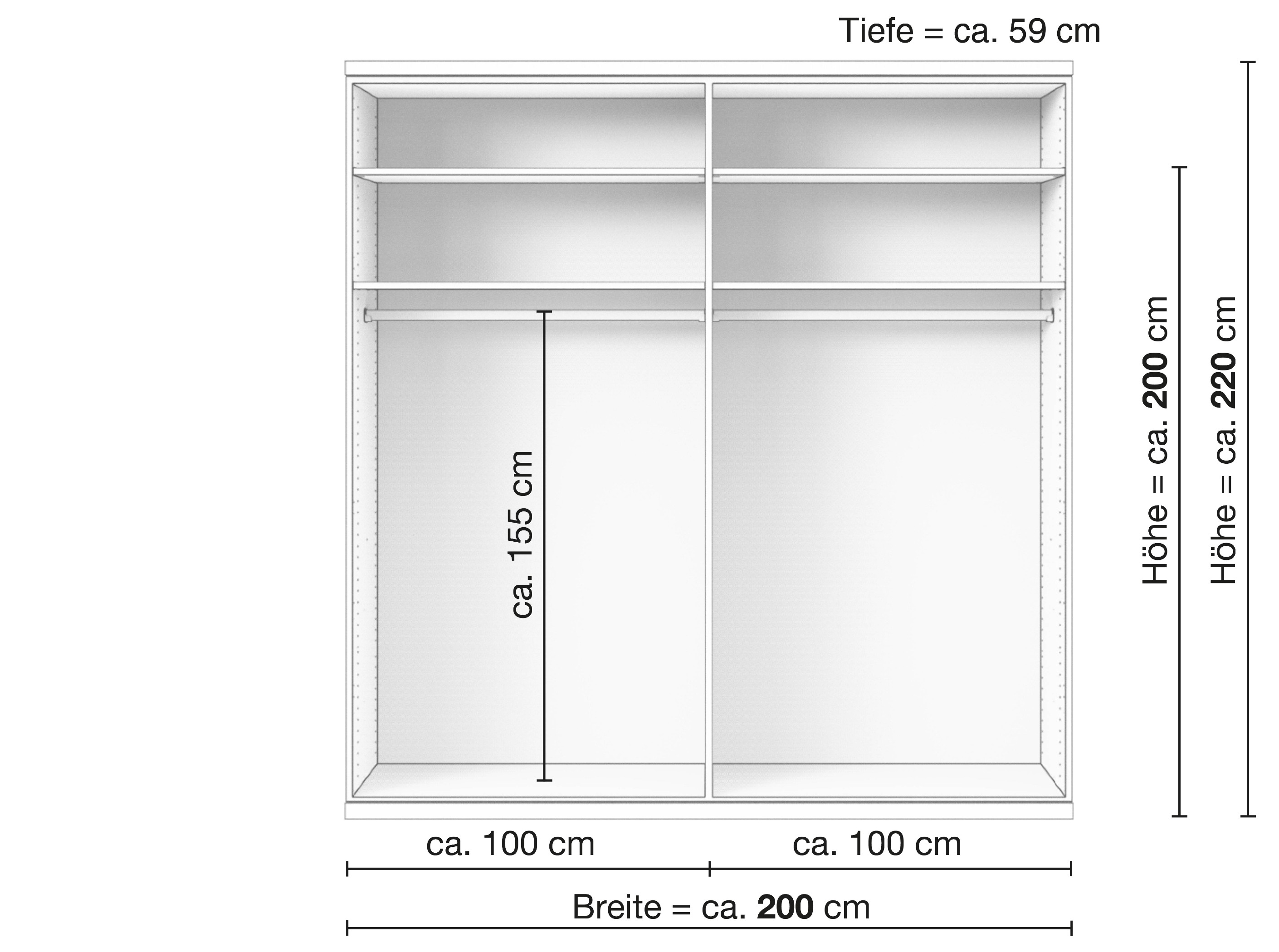 Zirbenschrank „Romana“, 4-türig, Inneneinrichtung: A