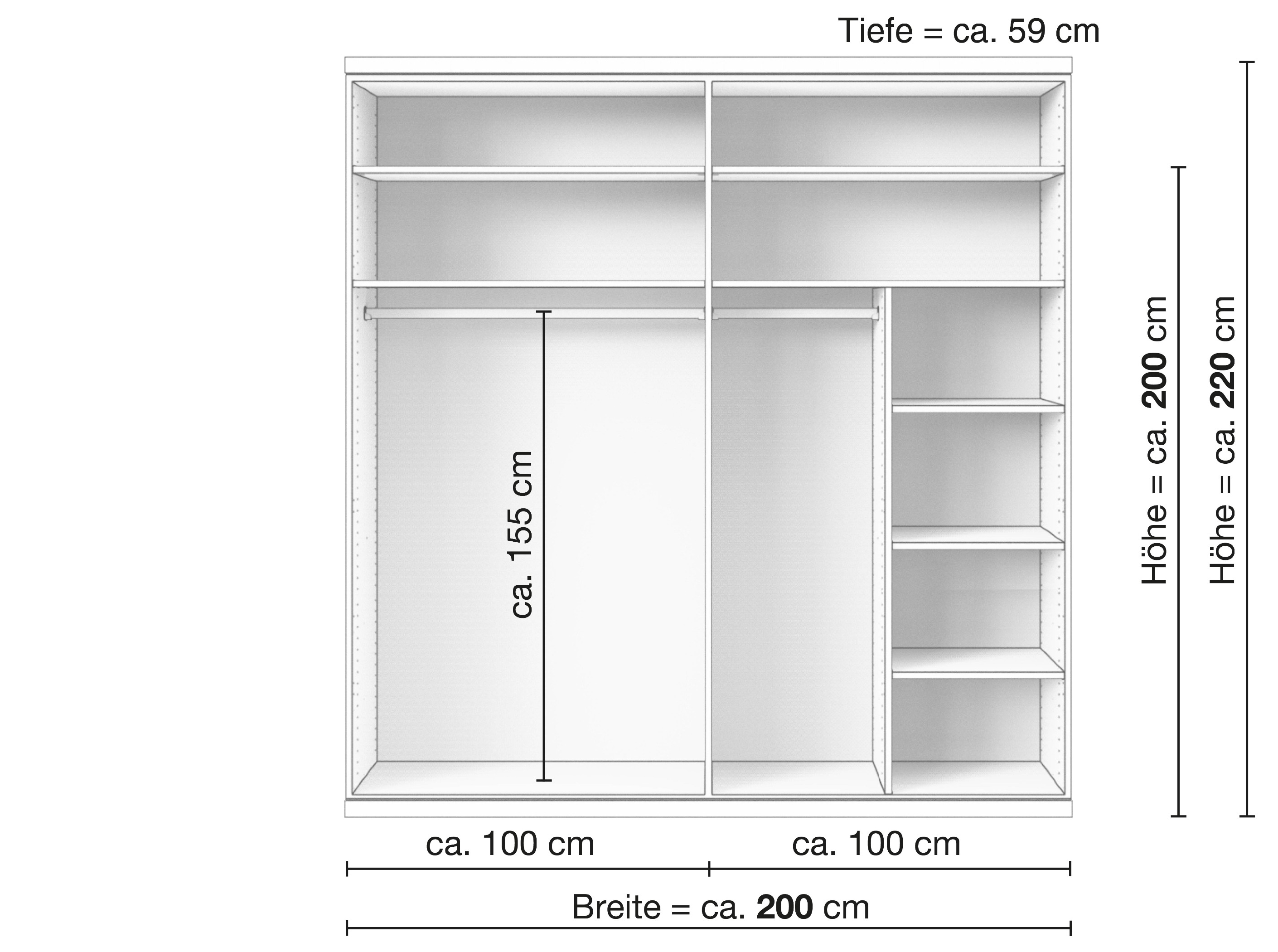 Zirbenschrank „Romana“, 4-türig, Inneneinrichtung: B