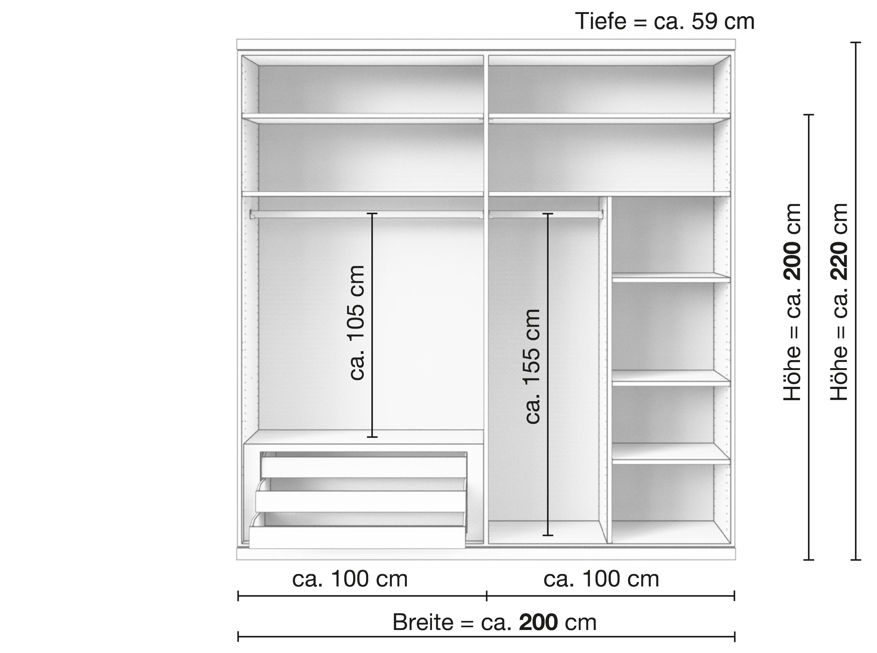 Zirbenschrank „Romana“, 4-türig, Inneneinrichtung: C