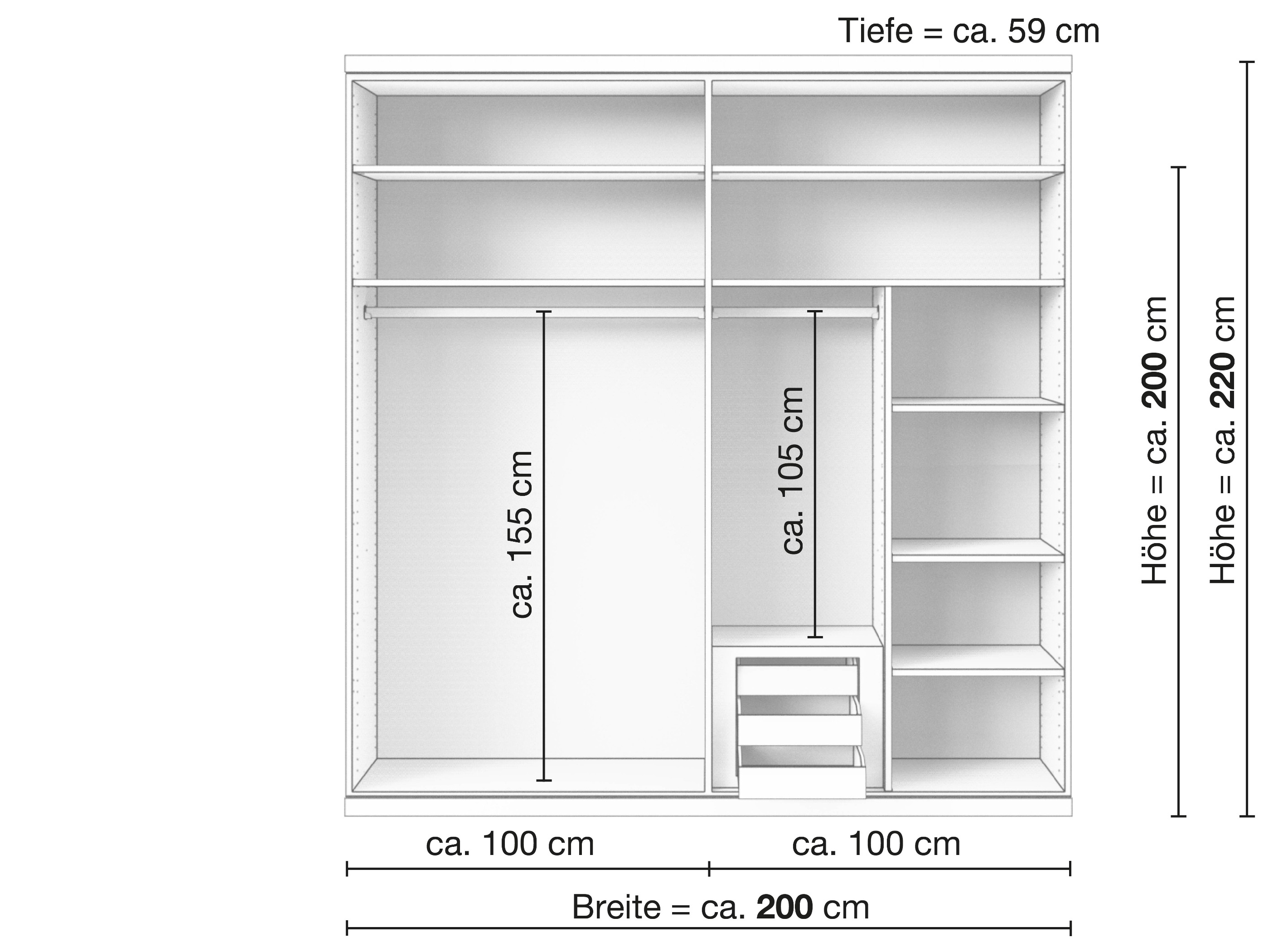 Zirbenschrank „Romana“, 4-türig, Inneneinrichtung: D