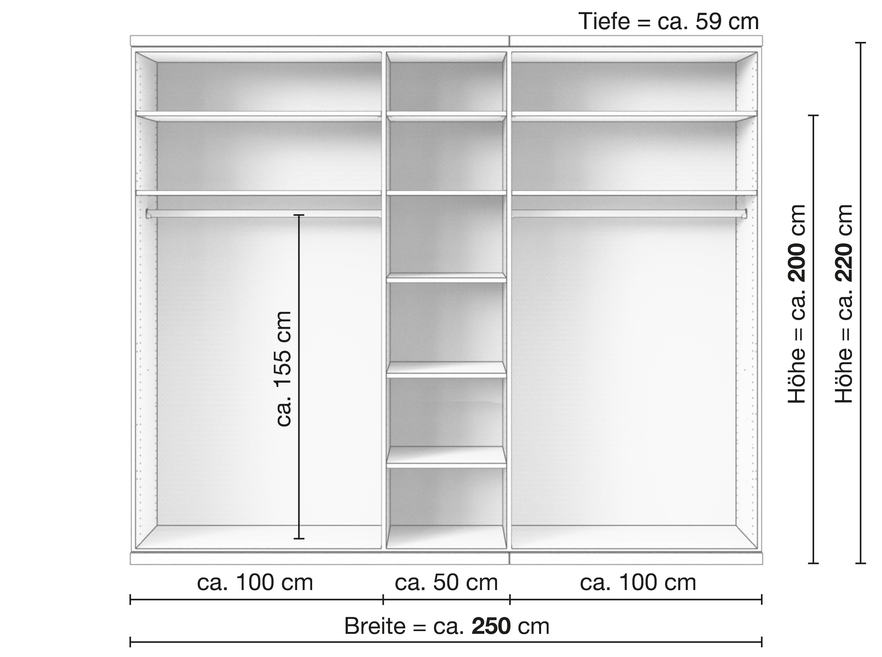 Zirbenschrank „Romana“, 5-türig, Inneneinrichtung: B