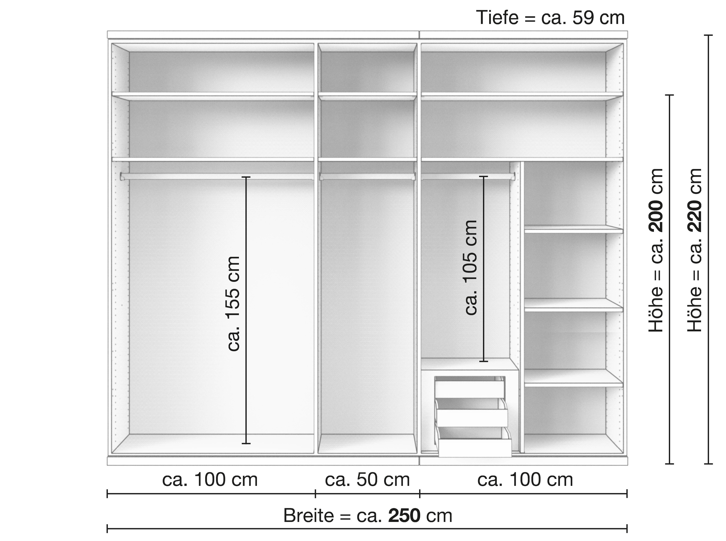 Zirbenschrank „Romana“, 5-türig, Inneneinrichtung: D